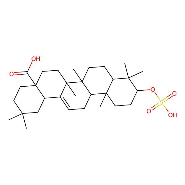 2D Structure of 2,2,6a,6b,9,9,12a-Heptamethyl-10-sulfooxy-1,3,4,5,6,6a,7,8,8a,10,11,12,13,14b-tetradecahydropicene-4a-carboxylic acid