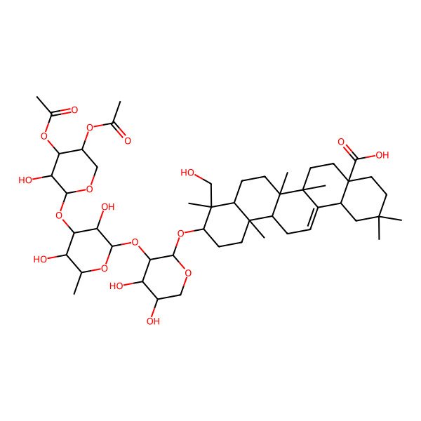 2D Structure of (4aS,6aR,6aS,6bR,8aR,9R,10S,12aR,14bR)-10-[(2S,3R,4S,5S)-3-[(2S,3R,4R,5S,6S)-4-[(2S,3R,4R,5R)-4,5-diacetyloxy-3-hydroxyoxan-2-yl]oxy-3,5-dihydroxy-6-methyloxan-2-yl]oxy-4,5-dihydroxyoxan-2-yl]oxy-9-(hydroxymethyl)-2,2,6a,6b,9,12a-hexamethyl-1,3,4,5,6,6a,7,8,8a,10,11,12,13,14b-tetradecahydropicene-4a-carboxylic acid