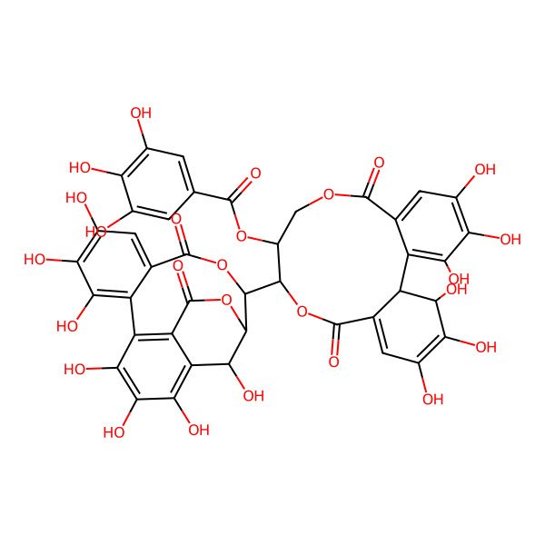 2D Structure of [10-(2,3,4,7,8,9,19-Heptahydroxy-12,17-dioxo-13,16-dioxatetracyclo[13.3.1.05,18.06,11]nonadeca-1,3,5(18),6,8,10-hexaen-14-yl)-3,4,5,17,18,19-hexahydroxy-8,14-dioxo-9,13-dioxatricyclo[13.4.0.02,7]nonadeca-1(19),4,6,15,17-pentaen-11-yl] 3,4,5-trihydroxybenzoate