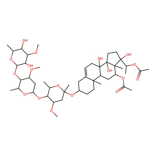 2D Structure of [(3S,8S,10R,12R,13R,14R,17S)-17-(1-acetyloxyethyl)-3-[5-[5-(3,5-dihydroxy-4-methoxy-6-methyloxan-2-yl)oxy-4-methoxy-6-methyloxan-2-yl]oxy-4-methoxy-2,6-dimethyloxan-2-yl]oxy-8,14,17-trihydroxy-10,13-dimethyl-1,2,3,4,7,9,11,12,15,16-decahydrocyclopenta[a]phenanthren-12-yl] acetate