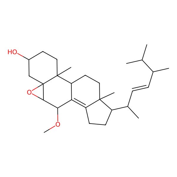 2D Structure of 15-(5,6-Dimethylhept-3-en-2-yl)-10-methoxy-2,16-dimethyl-8-oxapentacyclo[9.7.0.02,7.07,9.012,16]octadec-11-en-5-ol
