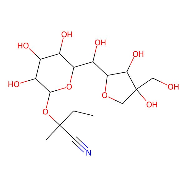 2D Structure of 2-[(2S,3R,4S,5S,6S)-6-[[(2S,3S)-3,4-dihydroxy-4-(hydroxymethyl)oxolan-2-yl]-hydroxymethyl]-3,4,5-trihydroxyoxan-2-yl]oxy-2-methylbutanenitrile