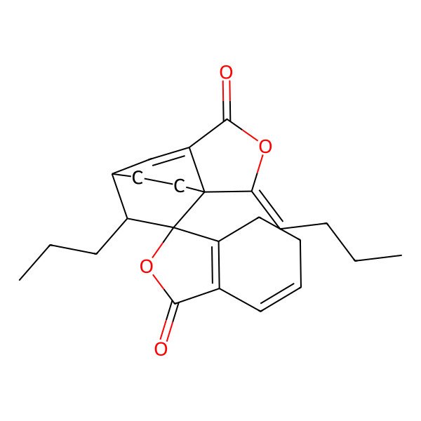 2D Structure of (1R,2Z,7S,8R,9S)-2-butylidene-8-propylspiro[3-oxatricyclo[5.2.2.01,5]undec-5-ene-9,3'-4,5-dihydro-2-benzofuran]-1',4-dione