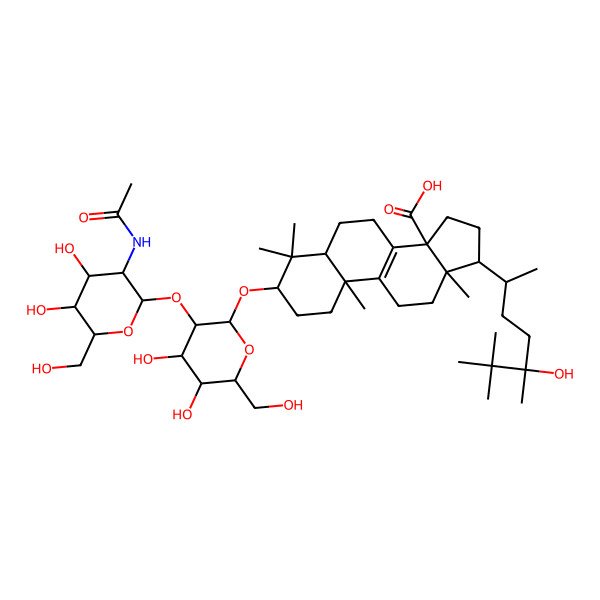 2D Structure of (3S,5R,10S,13R,14S,17R)-3-[(2R,3R,4S,5R,6R)-3-[(2S,3R,4R,5R,6R)-3-acetamido-4,5-dihydroxy-6-(hydroxymethyl)oxan-2-yl]oxy-4,5-dihydroxy-6-(hydroxymethyl)oxan-2-yl]oxy-17-[(2R,5R)-5-hydroxy-5,6,6-trimethylheptan-2-yl]-4,4,10,13-tetramethyl-2,3,5,6,7,11,12,15,16,17-decahydro-1H-cyclopenta[a]phenanthrene-14-carboxylic acid