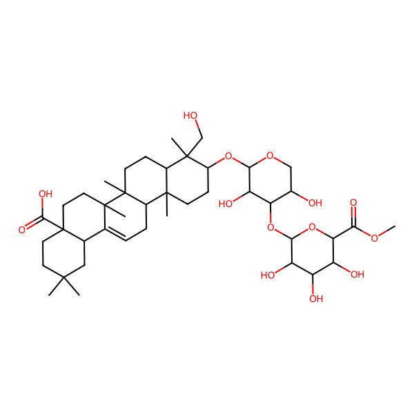 2D Structure of (4aS,6aR,6aS,6bR,8aR,9R,10S,12aR,14bS)-10-[(2S,3R,4S,5S)-3,5-dihydroxy-4-[(2R,3R,4S,5S,6S)-3,4,5-trihydroxy-6-methoxycarbonyloxan-2-yl]oxyoxan-2-yl]oxy-9-(hydroxymethyl)-2,2,6a,6b,9,12a-hexamethyl-1,3,4,5,6,6a,7,8,8a,10,11,12,13,14b-tetradecahydropicene-4a-carboxylic acid