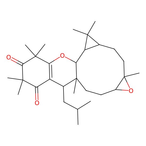 2D Structure of (1R,2S,4S,7R,9R,12S,13R)-3,3,7,12,16,16,18,18-octamethyl-13-(2-methylpropyl)-8,20-dioxapentacyclo[10.8.0.02,4.07,9.014,19]icos-14(19)-ene-15,17-dione