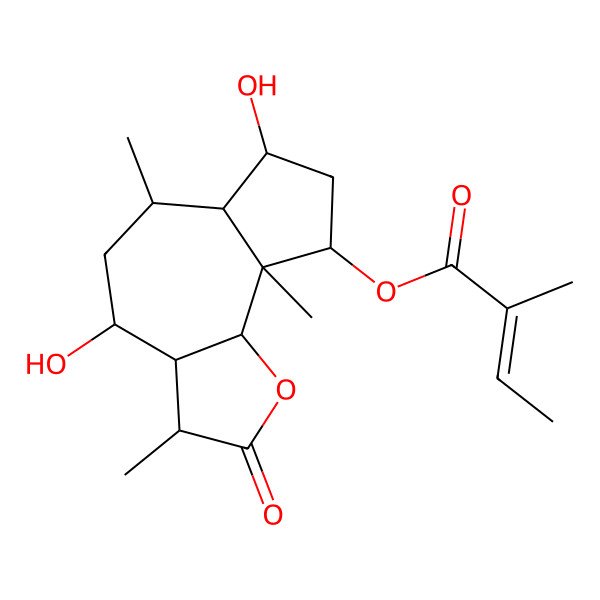 2D Structure of (4,7-Dihydroxy-3,6,9a-trimethyl-2-oxo-3,3a,4,5,6,6a,7,8,9,9b-decahydroazuleno[8,7-b]furan-9-yl) 2-methylbut-2-enoate