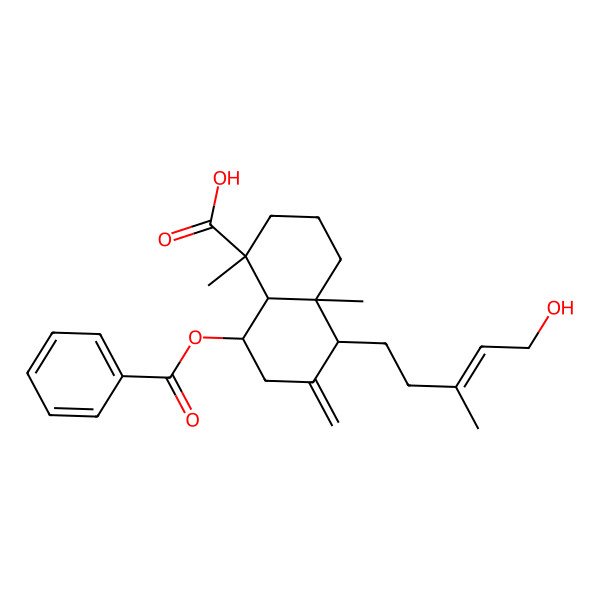 2D Structure of 8-benzoyloxy-5-(5-hydroxy-3-methylpent-3-enyl)-1,4a-dimethyl-6-methylidene-3,4,5,7,8,8a-hexahydro-2H-naphthalene-1-carboxylic acid