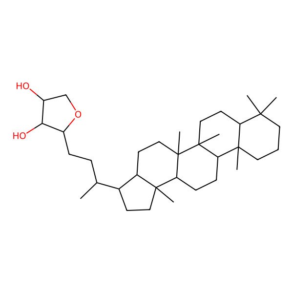 2D Structure of (3S,4S)-2-[3-[(3R,5aR,5bR,11aS,13bS)-5a,5b,8,8,11a,13b-hexamethyl-1,2,3,3a,4,5,6,7,7a,9,10,11,11b,12,13,13a-hexadecahydrocyclopenta[a]chrysen-3-yl]butyl]oxolane-3,4-diol