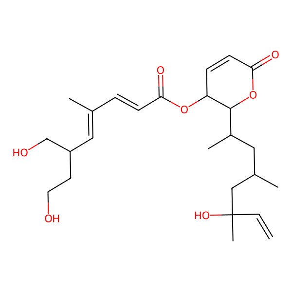 2D Structure of [(2R,3R)-2-[(2S,4R,6R)-6-hydroxy-4,6-dimethyloct-7-en-2-yl]-6-oxo-2,3-dihydropyran-3-yl] (2E,4E,6S)-8-hydroxy-6-(hydroxymethyl)-4-methylocta-2,4-dienoate