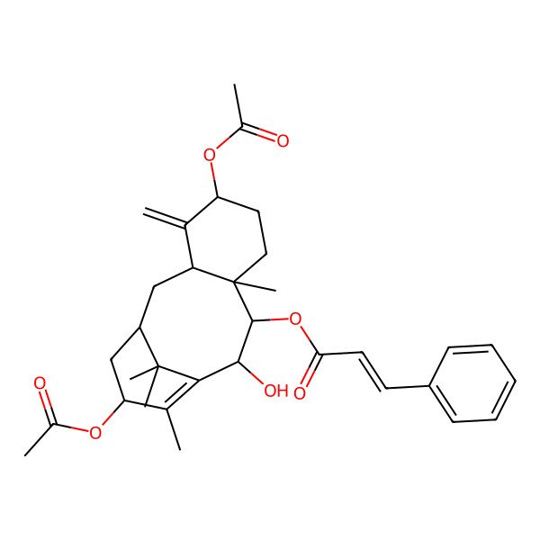 2D Structure of [(1R,3R,5S,8R,9R,10R,13S)-5,13-diacetyloxy-10-hydroxy-8,12,15,15-tetramethyl-4-methylidene-9-tricyclo[9.3.1.03,8]pentadec-11-enyl] (E)-3-phenylprop-2-enoate