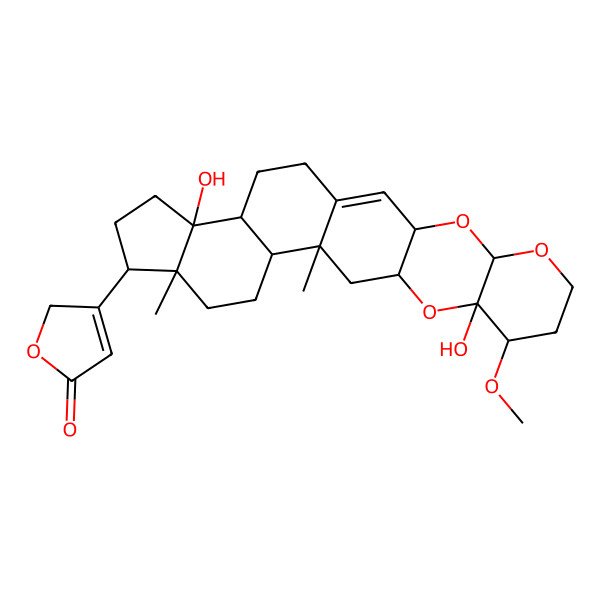 2D Structure of 3-[(3R,5S,9R,10S,12R,14R,15S,18R,19R,22S,23R)-10,22-dihydroxy-9-methoxy-14,18-dimethyl-4,6,11-trioxahexacyclo[12.11.0.03,12.05,10.015,23.018,22]pentacos-1-en-19-yl]-2H-furan-5-one