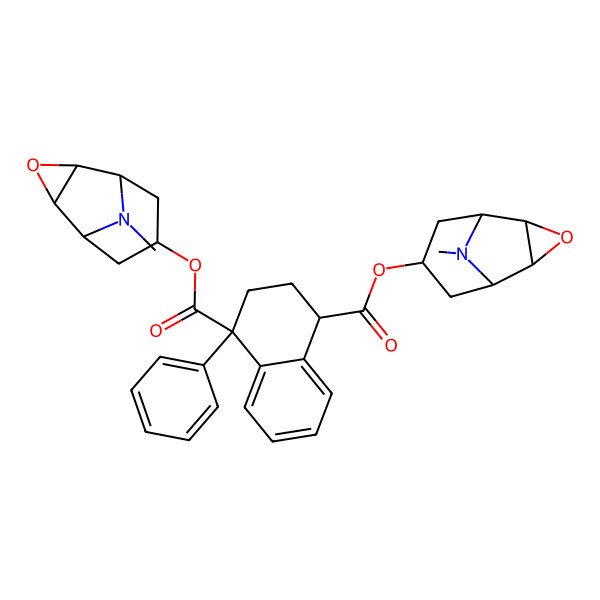 2D Structure of Bis(9-methyl-3-oxa-9-azatricyclo[3.3.1.0~2,4~]non-7-yl) 1-phenyl-1,2,3,4-tetrahydronaphthalene-1,4-dicarboxylate