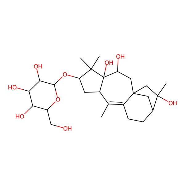 2D Structure of (2R,3S,4S,5R,6R)-2-(hydroxymethyl)-6-[[(1R,3R,4R,6S,8S,13R,14R)-3,4,14-trihydroxy-5,5,9,14-tetramethyl-6-tetracyclo[11.2.1.01,10.04,8]hexadec-9-enyl]oxy]oxane-3,4,5-triol