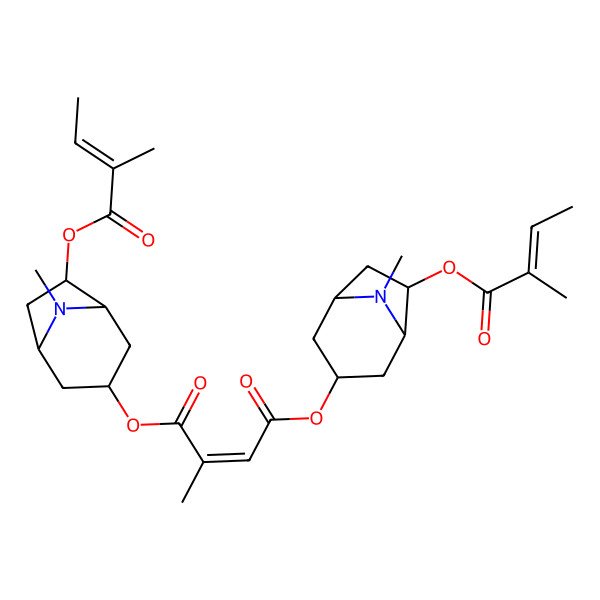 2D Structure of bis[(1R,3R,5S,6R)-8-methyl-6-[(Z)-2-methylbut-2-enoyl]oxy-8-azabicyclo[3.2.1]octan-3-yl] (E)-2-methylbut-2-enedioate