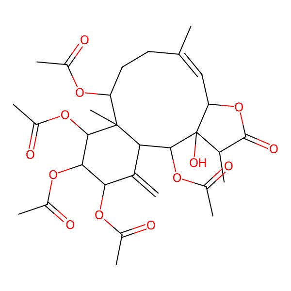 2D Structure of [(1R,2R,3R,4S,7R,8Z,12R,13R,14S,15R,16R)-2,14,15,16-tetraacetyloxy-3-hydroxy-4,9,13-trimethyl-17-methylidene-5-oxo-6-oxatricyclo[11.4.0.03,7]heptadec-8-en-12-yl] acetate