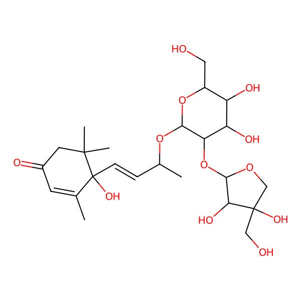 2D Structure of (4S)-4-[(E,3R)-3-[(2R,3R,4S,5S,6R)-3-[(2S,3R,4R)-3,4-dihydroxy-4-(hydroxymethyl)oxolan-2-yl]oxy-4,5-dihydroxy-6-(hydroxymethyl)oxan-2-yl]oxybut-1-enyl]-4-hydroxy-3,5,5-trimethylcyclohex-2-en-1-one