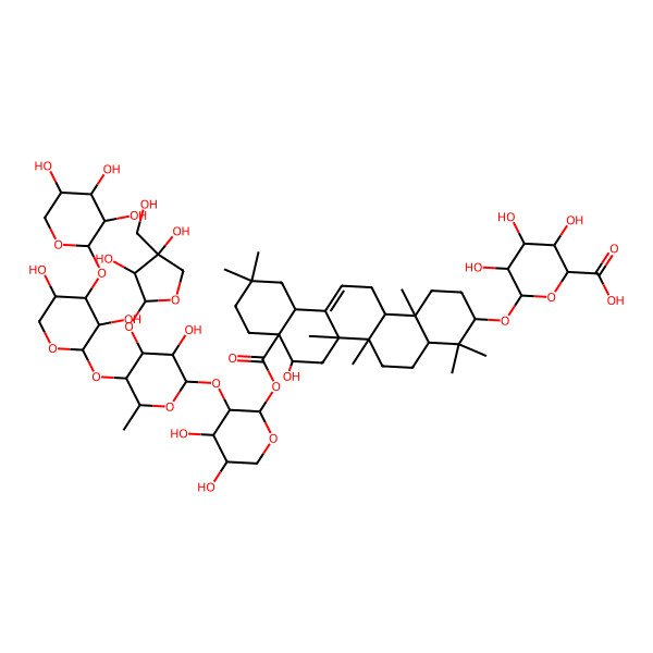 2D Structure of 6-[[8a-[3-[4-[3,4-Dihydroxy-4-(hydroxymethyl)oxolan-2-yl]oxy-5-[3,5-dihydroxy-4-(3,4,5-trihydroxyoxan-2-yl)oxyoxan-2-yl]oxy-3-hydroxy-6-methyloxan-2-yl]oxy-4,5-dihydroxyoxan-2-yl]oxycarbonyl-8-hydroxy-4,4,6a,6b,11,11,14b-heptamethyl-1,2,3,4a,5,6,7,8,9,10,12,12a,14,14a-tetradecahydropicen-3-yl]oxy]-3,4,5-trihydroxyoxane-2-carboxylic acid