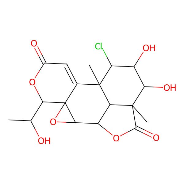 2D Structure of (1S,2R,4S,5R,10S,11R,12R,13R,14R,17S)-11-chloro-12,13-dihydroxy-5-[(1R)-1-hydroxyethyl]-10,14-dimethyl-3,6,16-trioxapentacyclo[8.6.1.02,4.04,9.014,17]heptadec-8-ene-7,15-dione