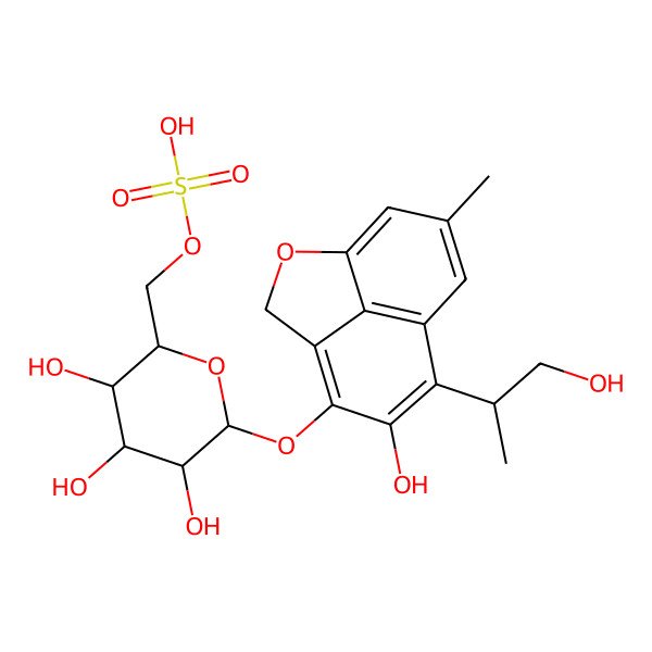 2D Structure of [3,4,5-Trihydroxy-6-[[6-hydroxy-7-(1-hydroxypropan-2-yl)-10-methyl-2-oxatricyclo[6.3.1.04,12]dodeca-1(11),4,6,8(12),9-pentaen-5-yl]oxy]oxan-2-yl]methyl hydrogen sulfate
