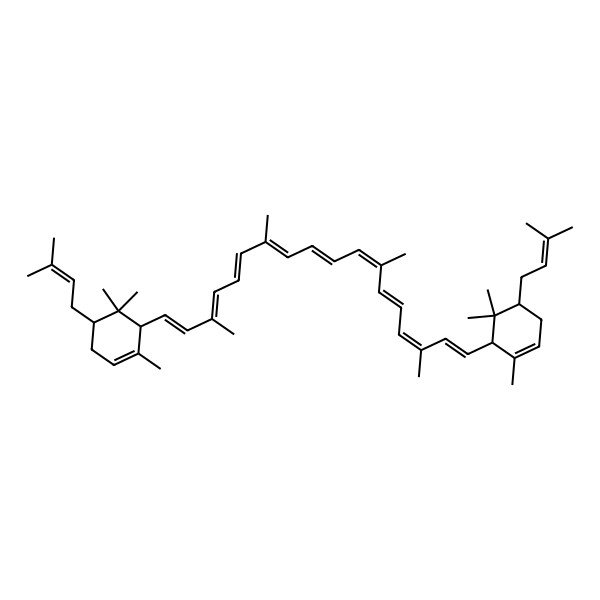 2D Structure of (4S,6S)-1,5,5-trimethyl-4-(3-methylbut-2-enyl)-6-[(1E,3E,5E,7E,9E,11E,13E,15E,17E)-3,7,12,16-tetramethyl-18-[(1R,5R)-2,6,6-trimethyl-5-(3-methylbut-2-enyl)cyclohex-2-en-1-yl]octadeca-1,3,5,7,9,11,13,15,17-nonaenyl]cyclohexene