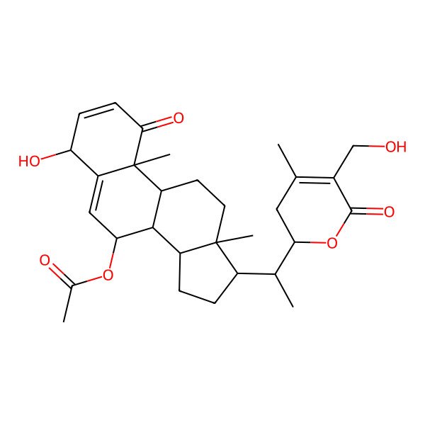 2D Structure of [4-Hydroxy-17-[1-[5-(hydroxymethyl)-4-methyl-6-oxo-2,3-dihydropyran-2-yl]ethyl]-10,13-dimethyl-1-oxo-4,7,8,9,11,12,14,15,16,17-decahydrocyclopenta[a]phenanthren-7-yl] acetate