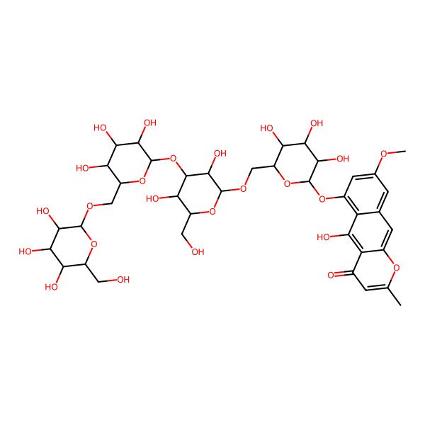 2D Structure of 6-{[6-({[3,5-dihydroxy-6-(hydroxymethyl)-4-{[3,4,5-trihydroxy-6-({[3,4,5-trihydroxy-6-(hydroxymethyl)oxan-2-yl]oxy}methyl)oxan-2-yl]oxy}oxan-2-yl]oxy}methyl)-3,4,5-trihydroxyoxan-2-yl]oxy}-5-hydroxy-8-methoxy-2-methyl-4H-benzo[g]chromen-4-one