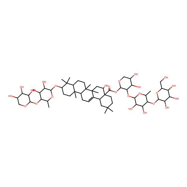 2D Structure of [(2R,3S,4R,5R)-3-[(2S,3S,4R,5S,6R)-3,4-dihydroxy-6-methyl-5-[(2R,3R,4R,5R,6R)-3,4,5-trihydroxy-6-(hydroxymethyl)oxan-2-yl]oxyoxan-2-yl]oxy-4,5-dihydroxyoxan-2-yl] (4aR,5S,6aS,6aR,6bS,8aR,10R,12aS,14bS)-10-[(2S,3S,4R,5R,6S)-3,4-dihydroxy-6-methyl-5-[(2R,3R,4R,5R)-3,4,5-trihydroxyoxan-2-yl]oxyoxan-2-yl]oxy-5-hydroxy-2,2,6a,6b,9,9,12a-heptamethyl-1,3,4,5,6,6a,7,8,8a,10,11,12,13,14b-tetradecahydropicene-4a-carboxylate