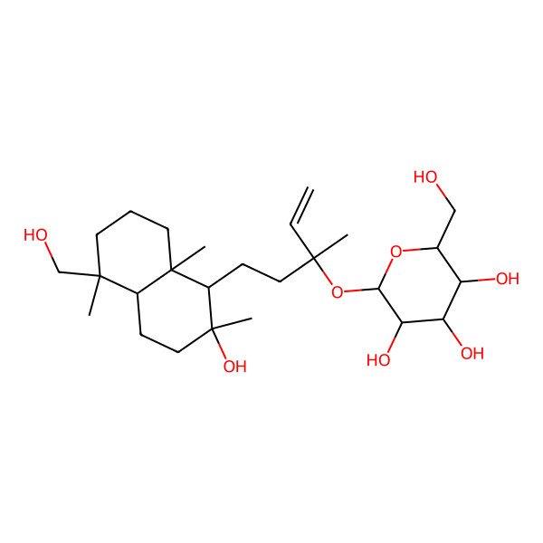 2D Structure of (2S,3R,4S,5S,6R)-2-[(3S)-5-[(1S,2R,4aS,5S,8aR)-2-hydroxy-5-(hydroxymethyl)-2,5,8a-trimethyl-3,4,4a,6,7,8-hexahydro-1H-naphthalen-1-yl]-3-methylpent-1-en-3-yl]oxy-6-(hydroxymethyl)oxane-3,4,5-triol