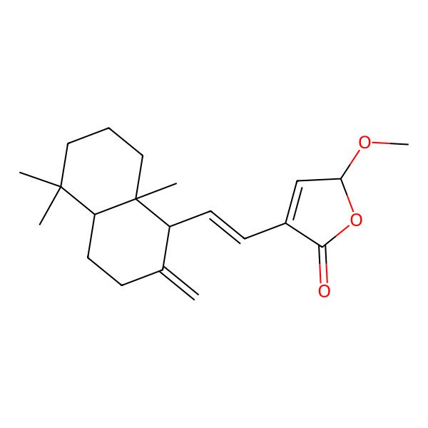 2D Structure of (2R)-4-[2-[(1S,4aS,8aS)-5,5,8a-trimethyl-2-methylidene-3,4,4a,6,7,8-hexahydro-1H-naphthalen-1-yl]ethenyl]-2-methoxy-2H-furan-5-one