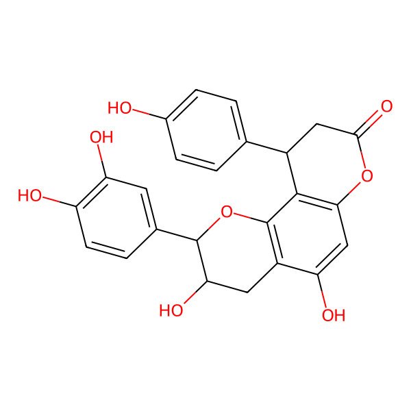 2D Structure of (2R,3R,10R)-2-(3,4-dihydroxyphenyl)-3,5-dihydroxy-10-(4-hydroxyphenyl)-3,4,9,10-tetrahydro-2H-pyrano[2,3-f]chromen-8-one