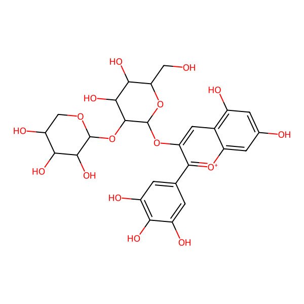 2D Structure of (2R,3S,4S,5S)-2-[(2S,3R,4S,5S,6R)-2-[5,7-dihydroxy-2-(3,4,5-trihydroxyphenyl)chromenylium-3-yl]oxy-4,5-dihydroxy-6-(hydroxymethyl)oxan-3-yl]oxyoxane-3,4,5-triol