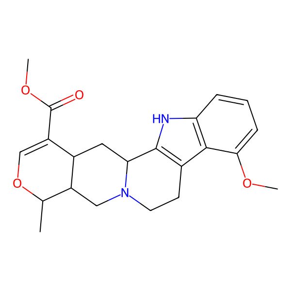 2D Structure of methyl (1R,15R,16S,20S)-8-methoxy-16-methyl-17-oxa-3,13-diazapentacyclo[11.8.0.02,10.04,9.015,20]henicosa-2(10),4(9),5,7,18-pentaene-19-carboxylate