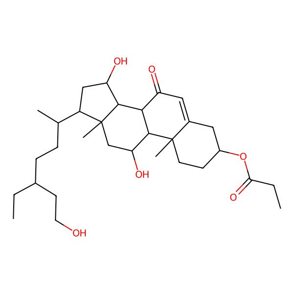 2D Structure of [17-(5-Ethyl-7-hydroxyheptan-2-yl)-11,15-dihydroxy-10,13-dimethyl-7-oxo-1,2,3,4,8,9,11,12,14,15,16,17-dodecahydrocyclopenta[a]phenanthren-3-yl] propanoate