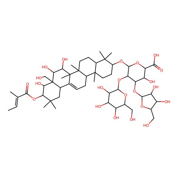 2D Structure of 4-[3,4-Dihydroxy-5-(hydroxymethyl)oxolan-2-yl]oxy-3-hydroxy-6-[[7,8,9-trihydroxy-8a-(hydroxymethyl)-4,4,6a,6b,11,11,14b-heptamethyl-10-(2-methylbut-2-enoyloxy)-1,2,3,4a,5,6,7,8,9,10,12,12a,14,14a-tetradecahydropicen-3-yl]oxy]-5-[3,4,5-trihydroxy-6-(hydroxymethyl)oxan-2-yl]oxyoxane-2-carboxylic acid
