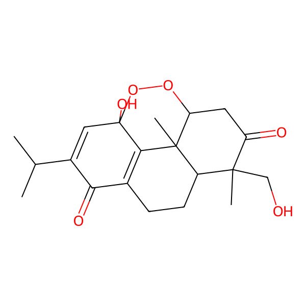 2D Structure of 1-Hydroxy-7-(hydroxymethyl)-7,16-dimethyl-13-propan-2-yl-2,3-dioxatetracyclo[6.6.2.04,16.011,15]hexadeca-11(15),13-diene-6,12-dione