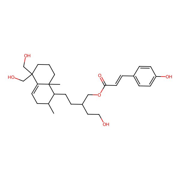 2D Structure of [(2S)-2-[2-[(1S,2S,8aR)-5,5-bis(hydroxymethyl)-2,8a-dimethyl-1,2,3,6,7,8-hexahydronaphthalen-1-yl]ethyl]-4-hydroxybutyl] (E)-3-(4-hydroxyphenyl)prop-2-enoate