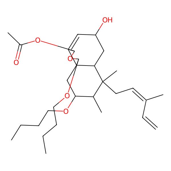 2D Structure of [(1S,3R,5R,6aS,7S,8S,9S,10aS)-1,9-dibutoxy-5-hydroxy-7,8-dimethyl-7-[(2E)-3-methylpenta-2,4-dienyl]-1,3,5,6,6a,8,9,10-octahydrobenzo[d][2]benzofuran-3-yl] acetate