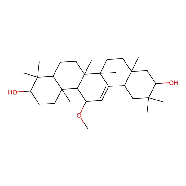 2D Structure of 14-Methoxy-4,4,6a,6b,8a,11,11,14b-octamethyl-1,2,3,4a,5,6,7,8,9,10,12,12a,14,14a-tetradecahydropicene-3,10-diol