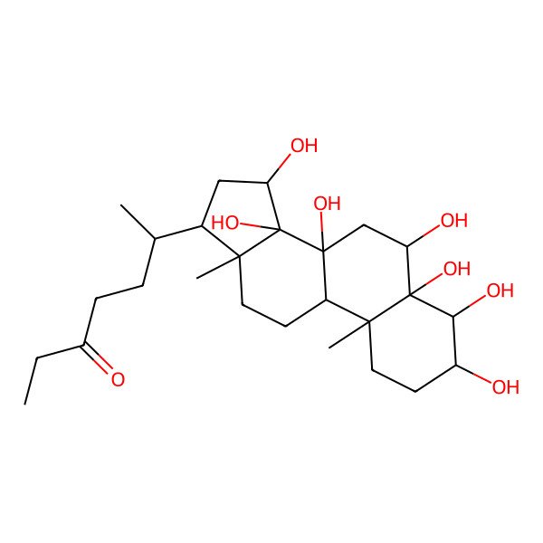 2D Structure of (6R)-6-[(3S,4S,5R,6S,8S,9R,10R,13R,14R,15S,17R)-3,4,5,6,8,14,15-heptahydroxy-10,13-dimethyl-1,2,3,4,6,7,9,11,12,15,16,17-dodecahydrocyclopenta[a]phenanthren-17-yl]heptan-3-one