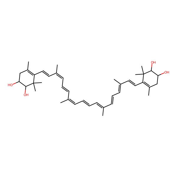 2D Structure of (1S,2S)-4-[(1E,3E,5E,7E,9E,11E,13E,15E,17E)-18-[(4S,5S)-4,5-dihydroxy-2,6,6-trimethylcyclohexen-1-yl]-3,7,12,16-tetramethyloctadeca-1,3,5,7,9,11,13,15,17-nonaenyl]-3,3,5-trimethylcyclohex-4-ene-1,2-diol