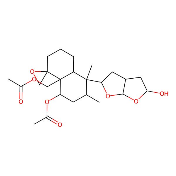 2D Structure of [(4R,4aR,5S,7R,8S,8aR)-8-[(2S,3aS,5R,6aR)-5-hydroxy-2,3,3a,4,5,6a-hexahydrofuro[2,3-b]furan-2-yl]-5-acetyloxy-7,8-dimethylspiro[2,3,5,6,7,8a-hexahydro-1H-naphthalene-4,2'-oxirane]-4a-yl]methyl acetate