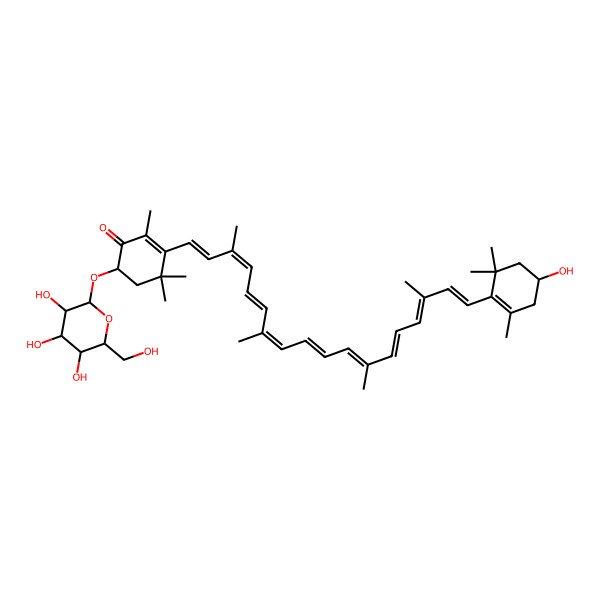2D Structure of (6S)-3-[(1E,3E,5E,7E,9E,11E,13E,15E,17E)-18-[(4R)-4-hydroxy-2,6,6-trimethylcyclohexen-1-yl]-3,7,12,16-tetramethyloctadeca-1,3,5,7,9,11,13,15,17-nonaenyl]-2,4,4-trimethyl-6-[(2S,3R,4S,5S,6S)-3,4,5-trihydroxy-6-(hydroxymethyl)oxan-2-yl]oxycyclohex-2-en-1-one