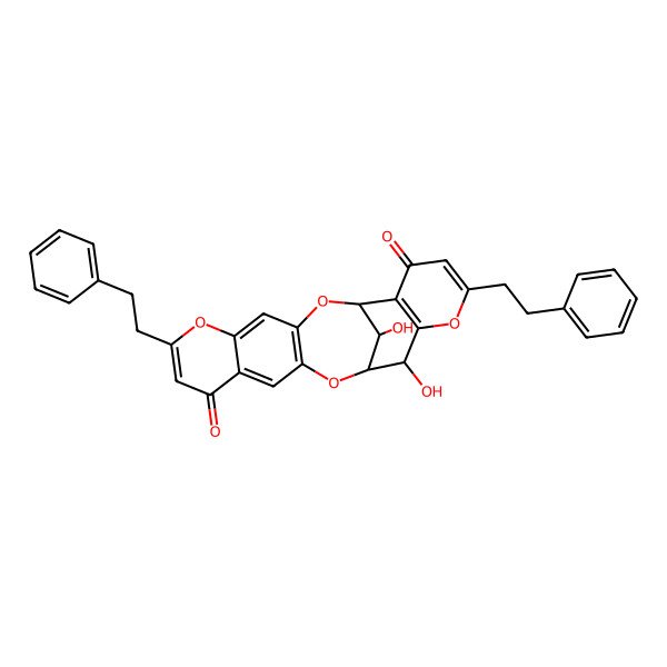 2D Structure of (1S,14S,21R,22R)-21,22-dihydroxy-8,18-bis(2-phenylethyl)-2,9,13,19-tetraoxapentacyclo[12.7.1.03,12.05,10.015,20]docosa-3(12),4,7,10,15(20),17-hexaene-6,16-dione