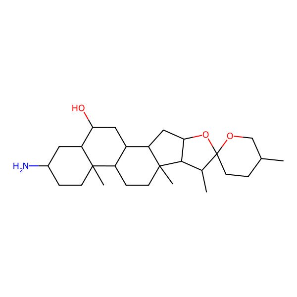 2D Structure of (1R,2S,4R,5'S,6R,7S,8R,9S,12S,13R,16R,18S,19S)-16-amino-5',7,9,13-tetramethylspiro[5-oxapentacyclo[10.8.0.02,9.04,8.013,18]icosane-6,2'-oxane]-19-ol