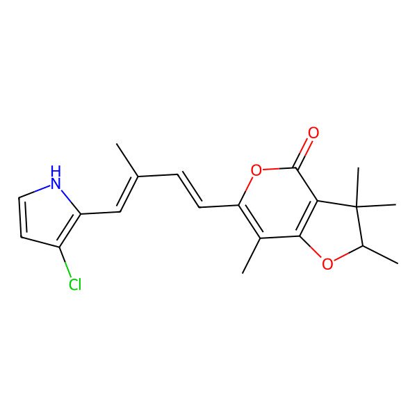 2D Structure of 6-[4-(3-chloro-1H-pyrrol-2-yl)-3-methylbuta-1,3-dienyl]-2,3,3,7-tetramethyl-2H-furo[3,2-c]pyran-4-one