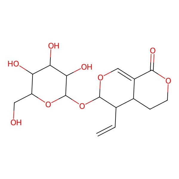 2D Structure of (3S,4S,4aS)-4-ethenyl-3-[(2S,3S,4S,5S,6R)-3,4,5-trihydroxy-6-(hydroxymethyl)oxan-2-yl]oxy-4,4a,5,6-tetrahydro-3H-pyrano[3,4-c]pyran-8-one
