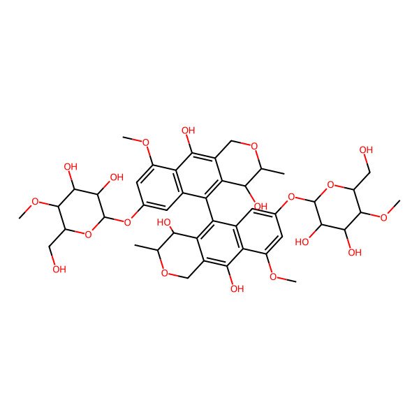2D Structure of 7-[3,4-dihydroxy-6-(hydroxymethyl)-5-methoxyoxan-2-yl]oxy-5-[7-[3,4-dihydroxy-6-(hydroxymethyl)-5-methoxyoxan-2-yl]oxy-4,10-dihydroxy-9-methoxy-3-methyl-3,4-dihydro-1H-benzo[g]isochromen-5-yl]-9-methoxy-3-methyl-3,4-dihydro-1H-benzo[g]isochromene-4,10-diol