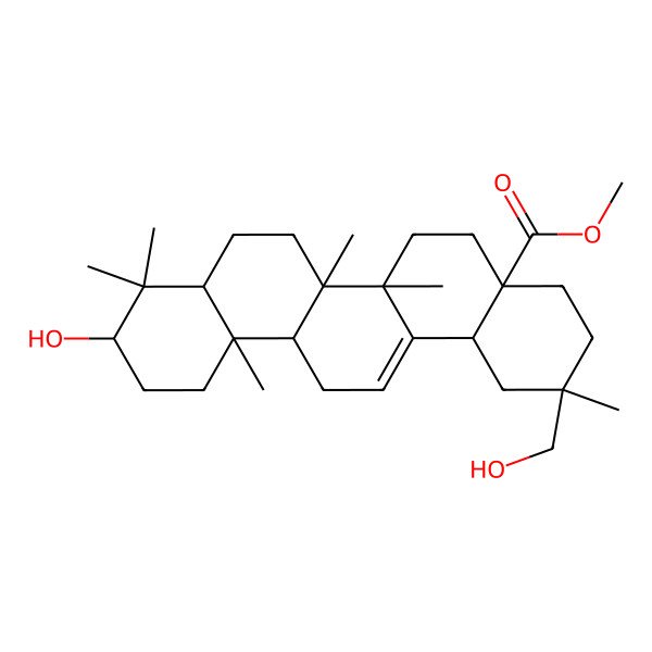 2D Structure of methyl (2R,4aR,6aR,6aS,6bR,8aR,10S,12aR,14bS)-10-hydroxy-2-(hydroxymethyl)-2,6a,6b,9,9,12a-hexamethyl-1,3,4,5,6,6a,7,8,8a,10,11,12,13,14b-tetradecahydropicene-4a-carboxylate