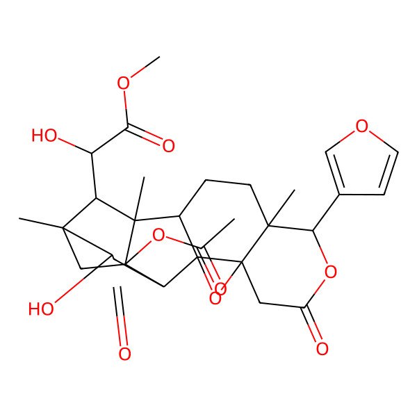2D Structure of Methyl 2-[18-acetyloxy-6-(furan-3-yl)-15-hydroxy-1,5,16-trimethyl-8,14-dioxo-7,11-dioxahexacyclo[14.2.1.02,12.05,10.010,12.013,18]nonadecan-19-yl]-2-hydroxyacetate